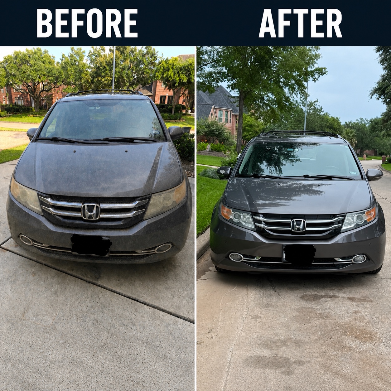 Before and after mobile car detailing result