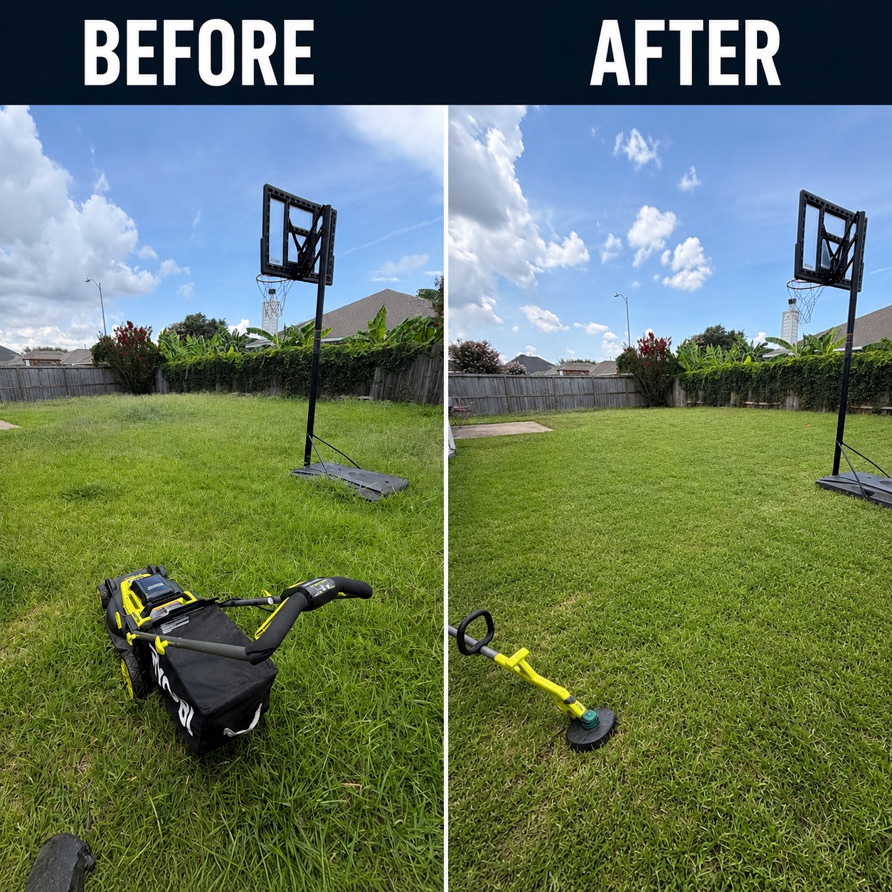 Before and after lawn care result
